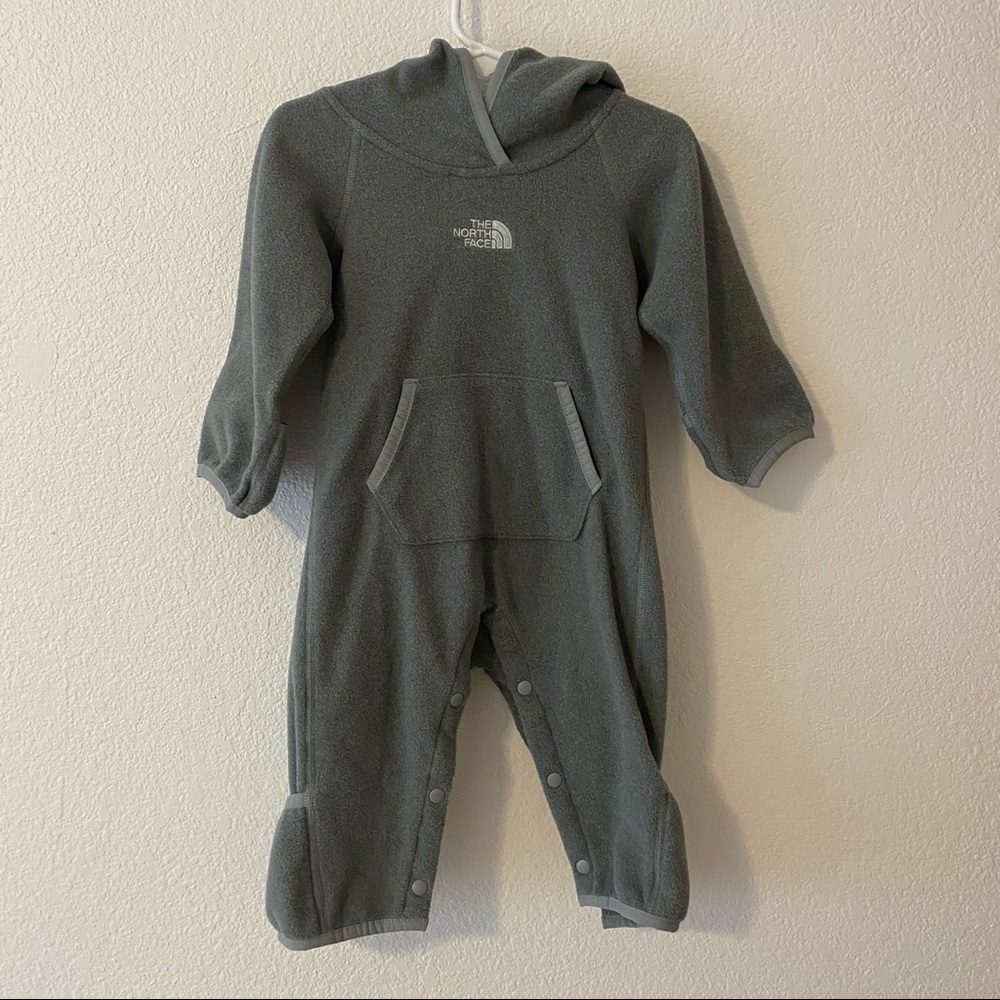 Infant fleece onsie with hood.